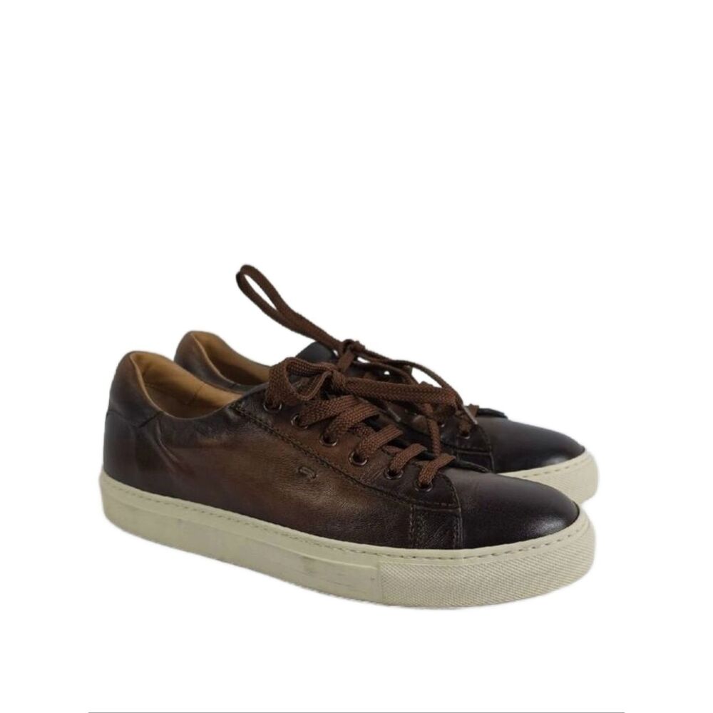 Santoni Napa Brown Leather Low Top Men's Shoes.